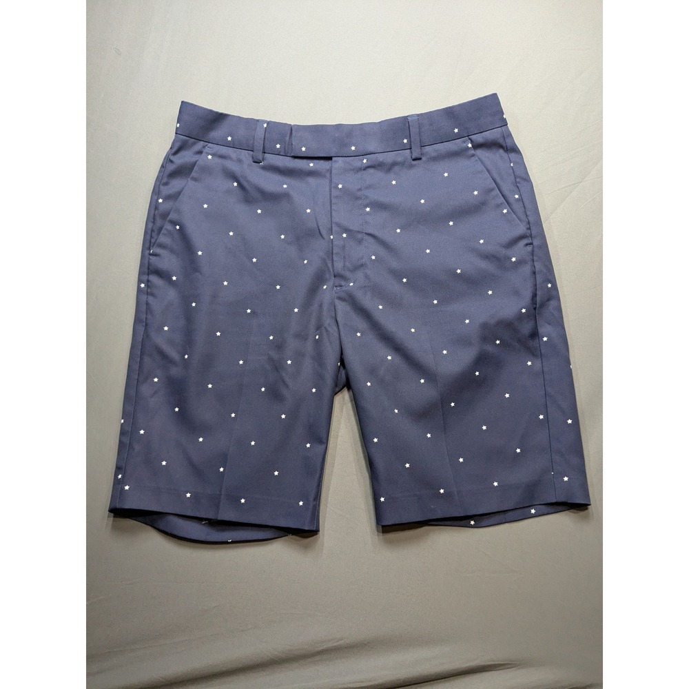 G/FORE Mens Navy Blue Star Print Golf Shorts Size 32 Technical Flat Front